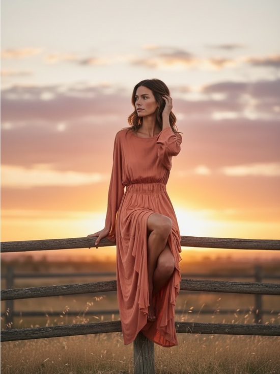 FP Beach Dresses & Skirts - FP Beach Boho Long Open Sleeve Maxi Dress in Rust Orange Sz M